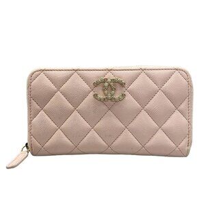CHANEL Matelasse AP3605 Light Pink Calfskin Long Wallet Gold hardware